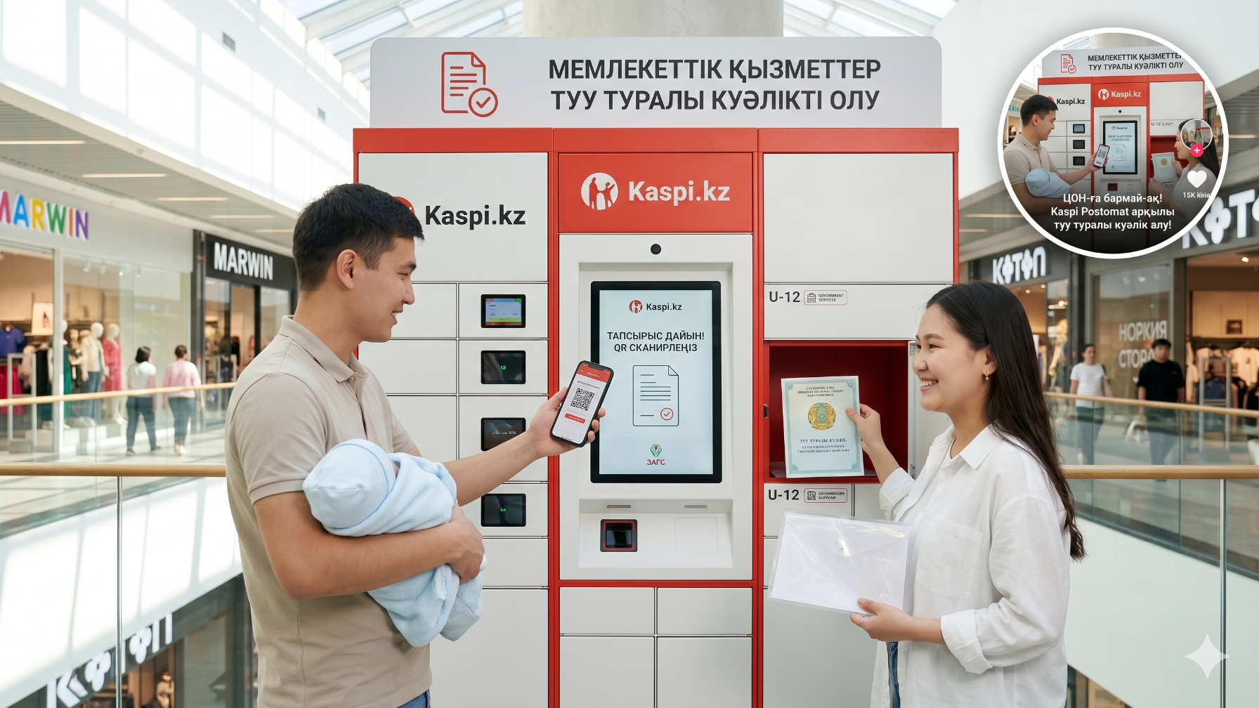 «ЦОН-сыз», кезексіз: Туу туралы куәлікті енді постоматтан алуға болады